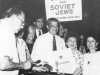 At a meeting of the Long Island Committee for Soviet Jewry. From the left, 1st row: Murray Singer, ?, Lynn, Singer, Carole Abramson. USA, 19??. co RS