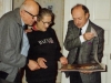 Isi Leibler (right) presents the Sakharovs with an art calendar: Andrei Sakharov, Elena Bonner, Isi Leibler co. Moscow 1987